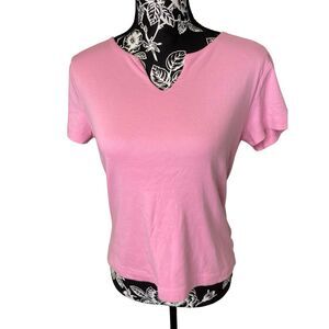 White Stag Pink Notch Neck Short Sleeve Tee Cotton Casual Basic Top